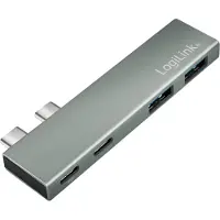 Logilink UA0399, Dockingstation met USB 3.2 Gen2x2, 4 poorten, PD-ondersteuning, zilver