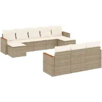 vidaXL 10-delige Loungeset met kussens poly rattan beige