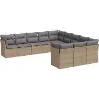 vidaXL 11-delige Tuinset met kussens poly rattan beige
