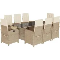 vidaXL 9-delige Tuinset met kussens poly rattan beige