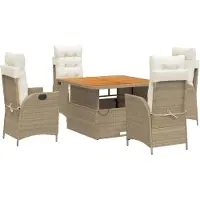 vidaXL 5-delige Tuinset met kussens poly rattan beige