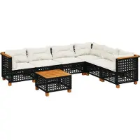 vidaXL 7-delige Loungeset met kussens poly rattan zwart