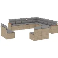 vidaXL 13-delige Loungeset met kussens poly rattan beige
