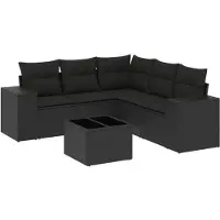 vidaXL 6-delige Loungeset met kussens poly rattan zwart