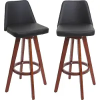 Mendler Set van 2 barkrukken, model HWC-C43, barkruk/barstoel, toonbankkruk, met houten zitting en kunstleren bekleding, draaibaar, MVG-gecertificeerd, kleur: zwart