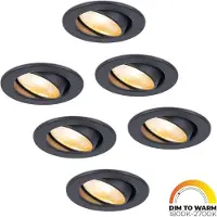 HOFTRONIC™ 6x Malta - LED inbouwspots badkamer - zwart - IP44 - 5W - 1800-2700K dim to warm - dimbaar - 5 jaar garantie
