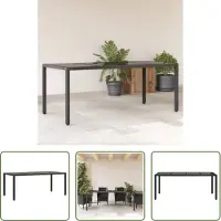The Living Store De Living Store tuintafel met glazen blad, zwart, 190x90x75 cm, van polyrotan
