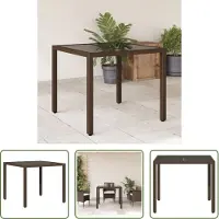 The Living Store De Living Store tuintafel met glazen blad, bruin, 90x90x75 cm, van polyrotan