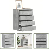 The Living Store Houten Ladekast - Ladekast - Ladekast 60x41x76 cm bewerkt hout betongrijs - Grijze Ladekast - Opbergkast - Tv Meubel