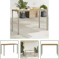 The Living Store De Living Store tuintafel met acaciahouten blad, grijs, 115x54x74 cm, polyrotan
