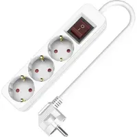 Plastrol Verlengsnoer met 3 stopcontacten (3x2 polig + aarding), Schuko, met schakelaar, 5 meter, 230V, 16A, wit