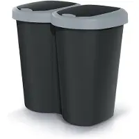 Prosperplast Afvalcontainer Compacta B Duo, grijs/zwart, inhoud 40 liter, één compartiment, twee deksels, wandmontage. Modelnummer: NDBS40-429U_S411
