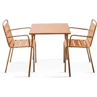 Oviala - Set van een vierkante tuin tafel en 2 Karamel stalen fauteuils - Palavas
