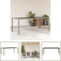 The Living Store De Living Store tuintafel met glazen blad, grijs, 190x90x75 cm, van polyrotan