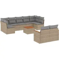 vidaXL 10-delige Loungeset met kussens poly rattan beige
