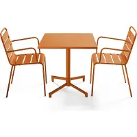 Oviala - 70 cm metalen tuintafel en 2 stoelen in karamelkleur - Palavas