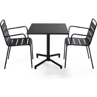 Oviala - 70 cm metalen tuintafel en 2 stoelen in grijs - Palavas