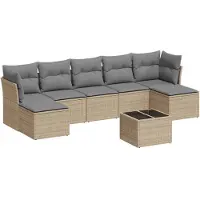 vidaXL 8-delige Loungeset met kussens poly rattan beige