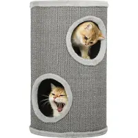 PawHut Kattentoren-Spaanplaat, Polyester-Ø35 x 60H cm-Lichtgrijs