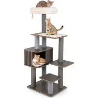 Costway Kraboom groot, 151 cm, kattenboom met plateaus, kattenhol, krabpalen, bal en afneembare matten, grijze kattenkrabboom/kattenklimboom