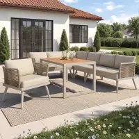 STILVORA Tuin Loungeset 7 Personen 237 X 65 X 79 Cm - Flexibel L Vormig - Met Wpc Salontafel - IJzeren Frame - Beige