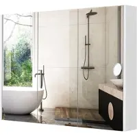 Costway Spiegelkast voor de badkamer, badkamerspiegel met opbergruimte, spiegelschaaf voor de badkamer, wandkast met spiegel, hangkast, 90 x 11 x 65 cm