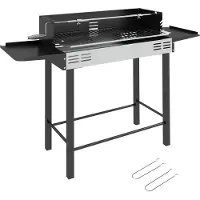 Outsunny Houtskoolbarbecue met Draaispit - Houtskool BBQ - Barbecue voor Tuin en Camping - RVS - Zwart