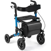 Costway inklapbare rollator, lichtgewicht met zitplaats, 2-in-1: rolstoel en reiskruk, loophulpmiddel met 6-voudige hoogteverstelling, looprek met stokhouder en tas, geschikt tot 136 kg