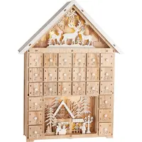 Ed Brubaker Adventskalender om zelf te vullen - Kersthuis - 40 cm houten kerstkalender met LED-verlichting - Verlichte kerstkalender in de vorm van een huis - Dorpsscène