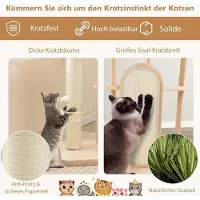 B2X Houten krabpaal, meerlaagse kattenboom met krabpalen, sisalstangen, bekleed zitje, 59 x 47 x 112 cm, beige