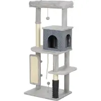 Fortuna Lai kattenboom, 132 cm, met krabpalen, bed, huisje, springplanken, verzorgingsborstel, lichtgrijs