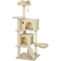 Fortuna kattenboom "Lai", 140 cm, kattentoren met hangmat, ladder, hol, 2 pluchen ballen, sisalstammen, 48 x 48 x 140 cm, beige