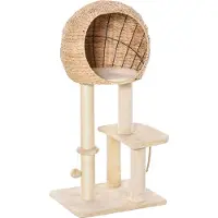 Fortuna krabpaal met kattenhol, 100H cm. Kattennest voor kleine katten, met bal speelgoed en sisal, in beige kleur