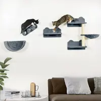 Fortuna Lai Klimmuur voor katten, 4-delig. Klimtoestel voor katten met krabpaal, kattenladder, hangmat, springplank en wandkrabpaal. Wandmeubel voor katten, geschikt voor katten tot 5 kg