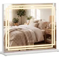 Costway LED-verlichte make-upspiegel, Hollywood-stijl spiegel met 3 kleuren en dimbare standen, en bediening via touchsensor. Afmetingen: 58 x 12 x 48 cm