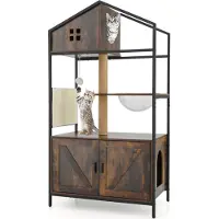 Costway Kraboom, kattenkast, alles-in-één kattenmeubel voor kattenbak met kast, sisaltouwen, afgesloten ruimte en krabmat, 80x48x150cm