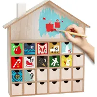Ed Brubaker Herbruikbare adventskalender met 24 lades - DIY kerstkalender om te beschilderen, te versieren en zelf te ontwerpen - Leeg kersthuisje - 33,3 cm hoog