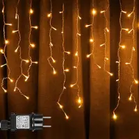 ROSNEK 5M LED-ijsregen lichtketting, warmwit, 8 lichtmodi, lichtgordijn, waterdicht, geschikt voor binnen- en buitengebruik, kerstverlichting, decoratie