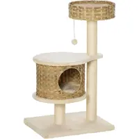 Fortuna kattenboom van riet met kattenhol en bal speelgoed, kattenboom voor kleine katten, natuurlijke en beige kleur
