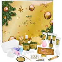 Ed Brubaker Cosmetics Adventskalender voor schoonheid en verzorging: 24 producten voor lichaamsverzorging en spa-accessoires - de extra grote wellness-adventskalender voor vrouwen en meisjes - goud
