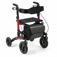 Costway inklapbare rollator, lichtgewicht met zitplaats, 2-in-1: rolstoel en reiskruk, loophulpmiddel met 6-voudige hoogteverstelling, looprek met stokhouder en tas, geschikt tot 136 kg