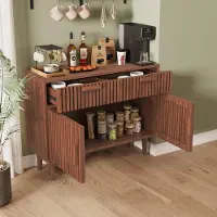 UnboxG dressoir van massief hout, 100x35x80 cm, bruin, met 2 lades en 2 deuren, geschikt voor eetkamer en keuken