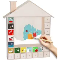 Ed Brubaker Herbruikbare adventskalender met 24 lades - DIY kerstkalender om te beschilderen, te versieren en zelf in te richten - Kersthuis, blanco - 40,3 cm hoog