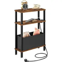 Sonstiges CHOEZON 3-laags bijzettafel met oplaadstation en lade, vintagebruin/zwart
