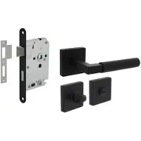 Intersteel Deurbeslag Set Toiletslot 63/8mm Zwart Met Deurkruk Baustil en WC-Sluiting Zwart