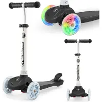 HyperMotion TRINGO Kinder Step met LED Wielen 3-8 Jaar - Verstelbare Balansstep - Antislip Deck - Kinderstep met 3 Wielen - Max. 50 kg - Zwart