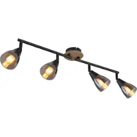 Globo Lighting Plafondlamp hout metaal met 4 verstelbare smokeglazen kappen E14 fitting 'Mubby'
