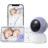 Boifun Babyfoon - Babyfoon met camera - 2K HD-Nachtzicht - 5-Inch Display - Op Afstand Bestuurbaar - Video & Audio - Baby Monitor