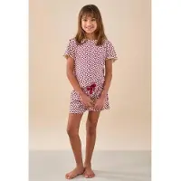 Little label shortama met hartjesprint rood Meisjes Stretchkatoen Ronde hals - maat 134/140