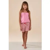 Little label shortama roze Meisjes Stretchkatoen Ronde hals All over print - maat 146/152